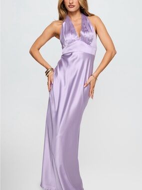 Princess Polly Satin Halter Maxi Dress in Lilac